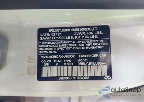 2017 Infiniti Qx30 Premium z USA, uszkodzony, nr VIN SJKCH5CRXHA039565